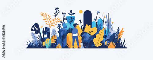 Wallpaper Mural Colorful abstract nature scene with person surrounded by vibrant flora and foliage. Torontodigital.ca