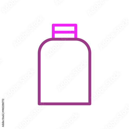 A simple linear representation of a bottle in vibrant magenta and pink hues