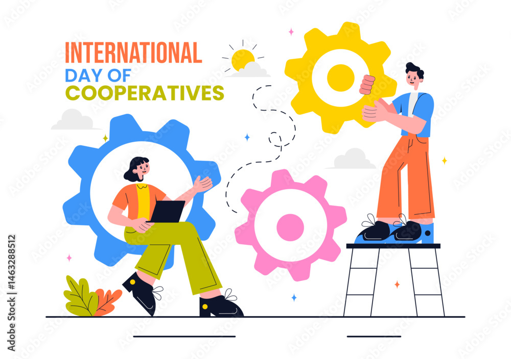 Obraz premium International Day of Cooperatives Vector Illustration Featuring People Contributing to the Complementary Goals of the United Nations in a Background