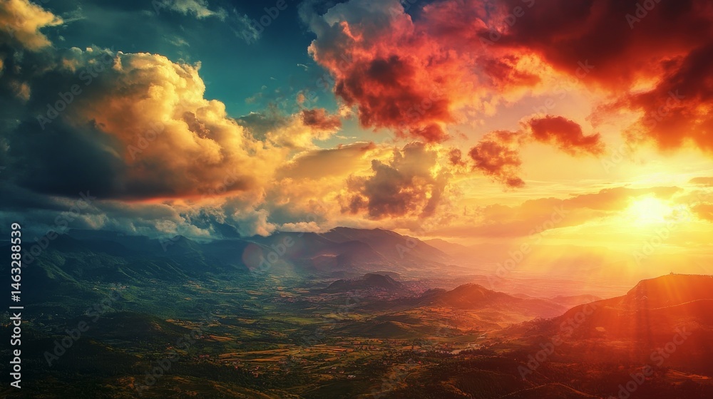 Fototapeta premium Stunning sunset with dramatic clouds and vibrant colors.