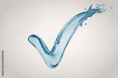 Water Splash Forming a Check Mark Symbol on White Background