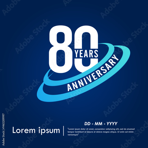 80th years anniversary celebration emblem. elegant anniversary logo isolated with blue oval ring on dark blue background. vector illustration template design for web, flyers, poster, greeting card