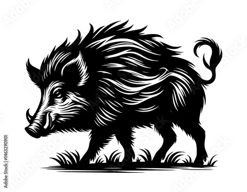 Boar Silhouette Icon Vector Wild Pig in Black Design