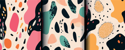 Abstract colorful pattern with organic shapes and bold colors.
