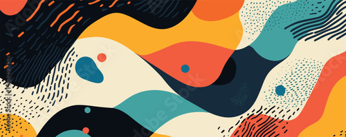 Abstract colorful waves and dots in modern art print design.