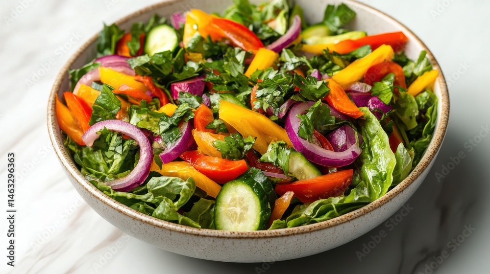 Fresh garden salad with bell pepper, cucumber, onion and herb Fresh garden salad with bell pepper, cucumber, onion and herb