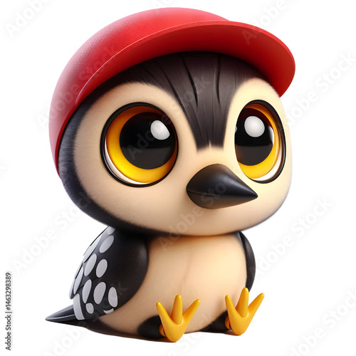 Cute 3d Woodpecker isolated on white background