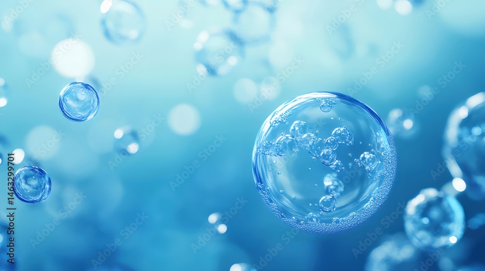 淡いブルーの背景に浮かぶ透明な水の球体 科学的な外観の流体の球体 健康と美容のための水の気泡の抽象的な表示 淡いブルーの背景に浮かぶ透明な水の球体 科学的な外観の流体の球体 健康と美容のための水の気泡の抽象的な表示