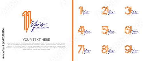 logo anniversary set. orange color with purple handwriting on white background for special event