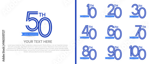 logo anniversary set. blue color with ribbon on white background for special event