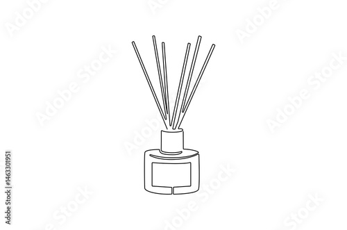 Continuous one line drawing of Candle and Reed Diffuser Oil. Single line drawing illustration of Reed diffuser bottle. Aromatic diffuser concept vector art. Doodle line illustration.