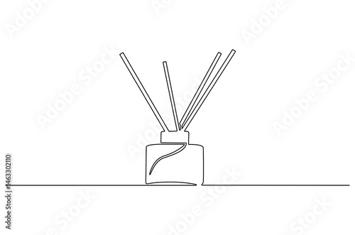 Continuous one line drawing of Candle and Reed Diffuser Oil. Single line drawing illustration of Reed diffuser bottle. Aromatic diffuser concept vector art. Doodle line illustration.
