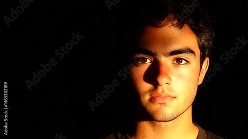 Portrait of young man in dramatic light.