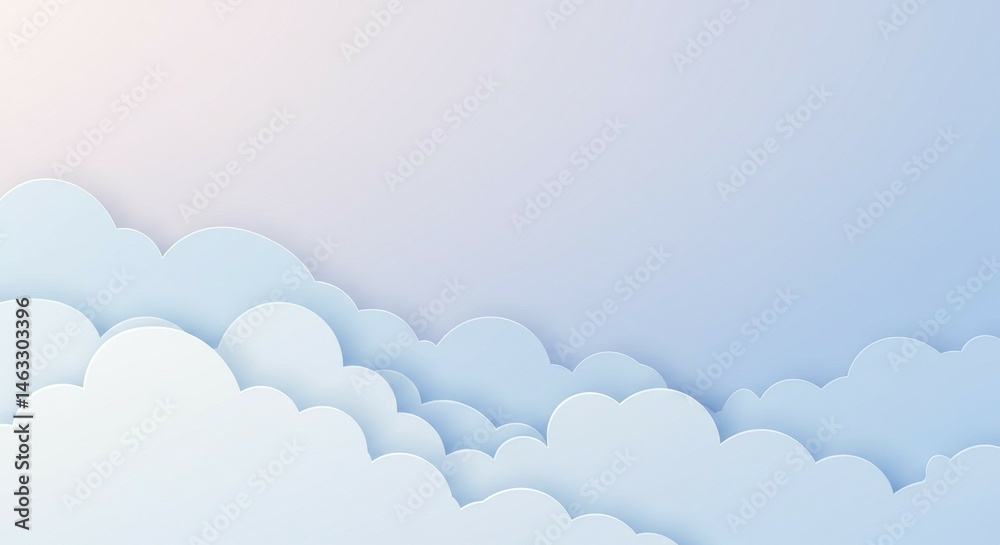 Fluffy Cloudscape Illustration with Pastel Blue Sky Fluffy Cloudscape Illustration with Pastel Blue Sky