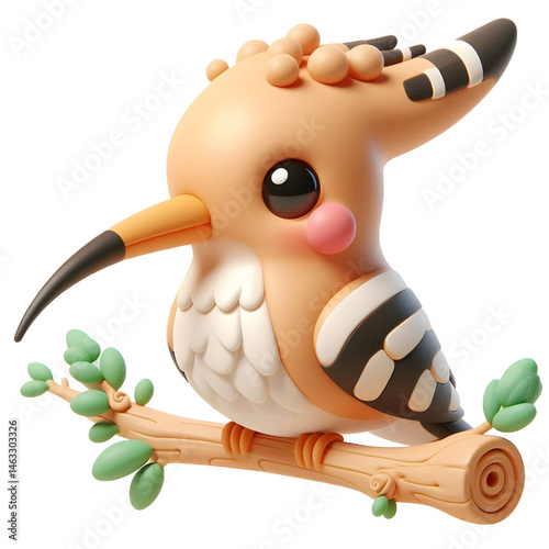Cute 3d Hoopoe isolated on white background