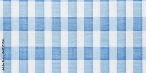 Blue and White Gingham Fabric Texture: A Detailed Close-Up Shot of a Classic Checkered Pattern