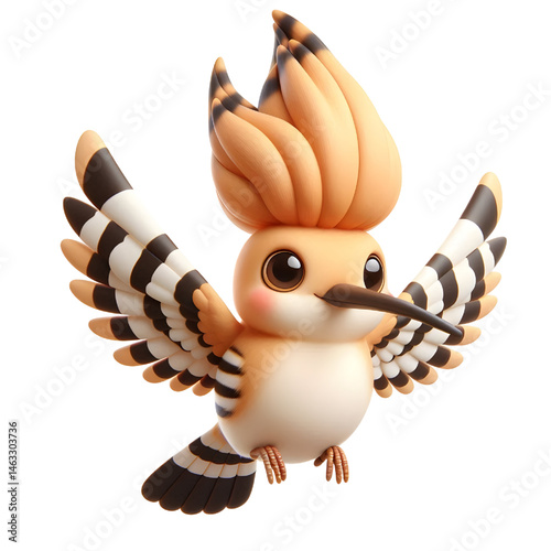 Cute 3d Hoopoe isolated on white background