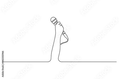Continuous one line drawing of Hand holding microphone. Single line drawing illustration of for Microphone interview. World press freedom concept vector art. Doodle line illustration.