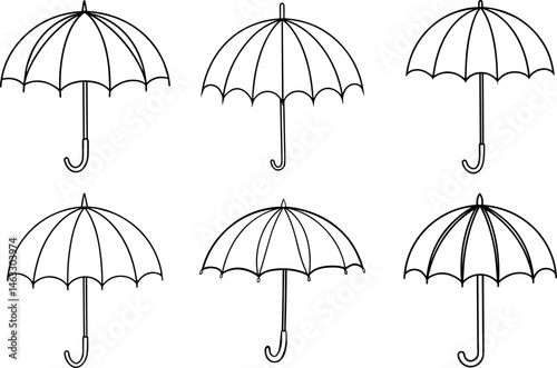 Set of Umbrella outline vector illustration, line art