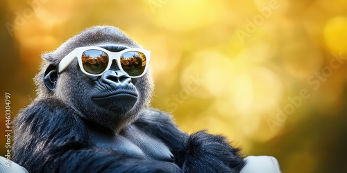 Cool Gorilla in Sunglasses: A Relaxed Primate Enjoying the Golden Hour in its Habitat