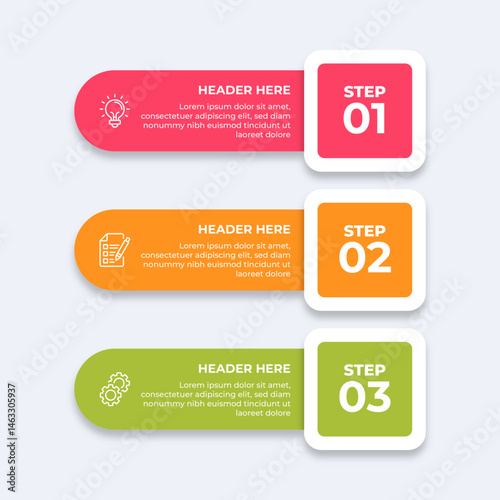 Threestep process with placeholders for text.