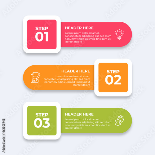 Threestep process with placeholders for text.