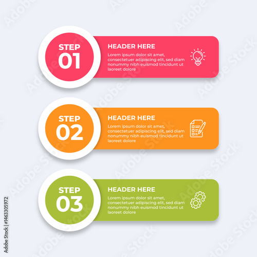 Threestep process with placeholders for text.