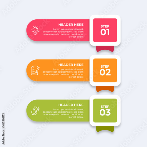 Threestep process with placeholders for text.
