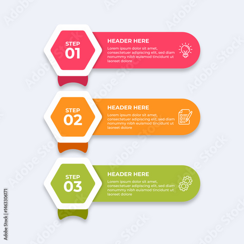 Threestep process with placeholders for text.