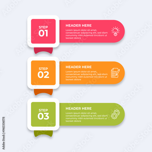 Threestep process with placeholders for text.
