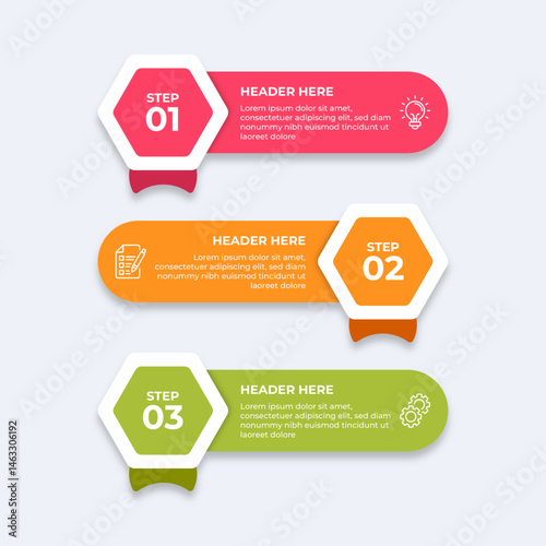 Threestep process with placeholders for text.