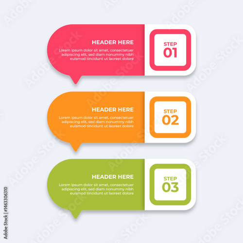 Threestep process with placeholders for text.