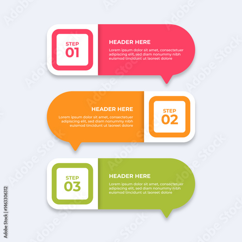 Threestep process with placeholders for text.