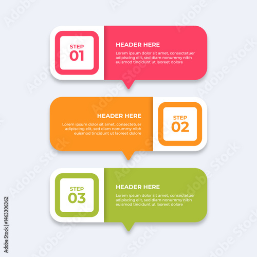 Threestep process with placeholders for text.