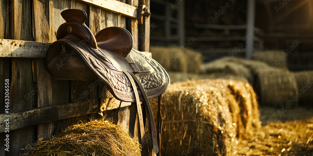 Vintage Leather Horse Saddle in Rustic Barn Setting