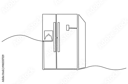 Continuous one line drawing of Refrigerator. Single line drawing illustration of Freezer Fridge. Freezer concept vector art. Doodle line illustration.