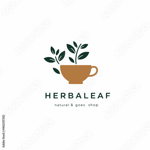 Herbal Leaf Shop: A charming graphic illustration depicts a serene cup of herbal tea, with fresh green leaves, promoting a sense of calm and natural well-being.