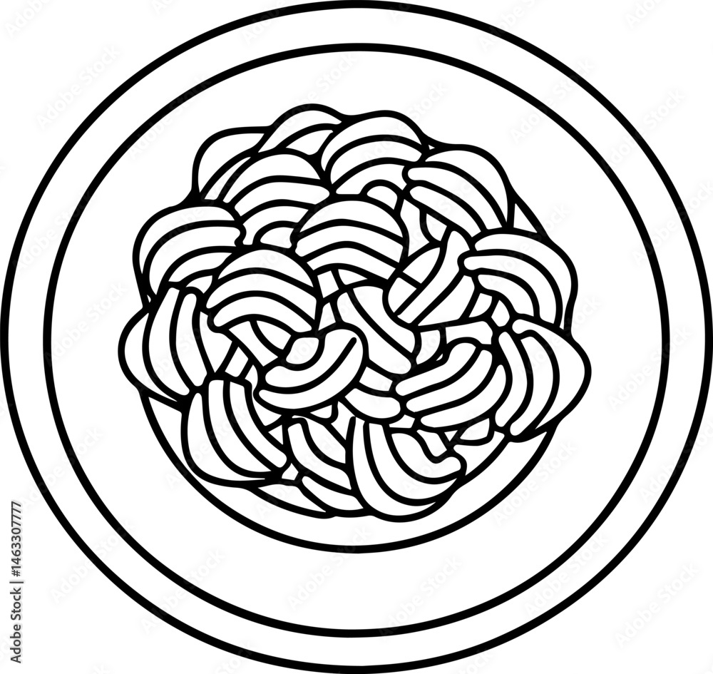 Obraz premium pasta on a plate outline vector illustration, line art