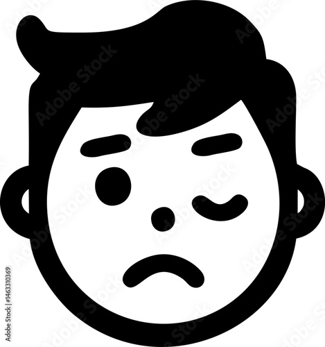 Sad boy emoticon black and white design perfect for your project