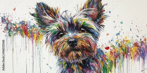 Vibrant Colorful Yorkshire Terrier Dog Portrait Painting Abstract Art