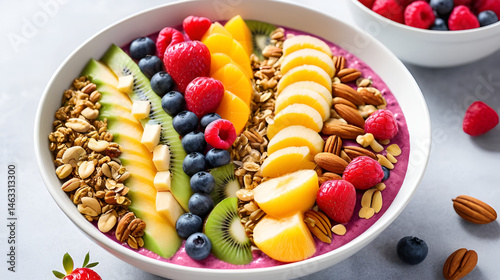 Vibrant and Nutritious Smoothie Bowl Filled with Fresh Fruits Berries Granola and Nuts   A Delicious and Wholesome Breakfast or Snack Option