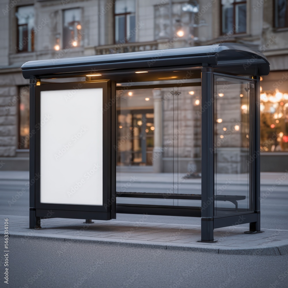 custom made wallpaper toronto digitalEmpty Bus Shelter With Blank White Lightbox At Night