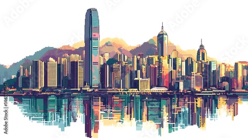 top view pixel art of hong kong