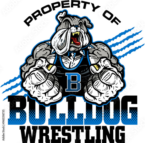 property of wrestling team design with bulldog mascot for school, college or league sports