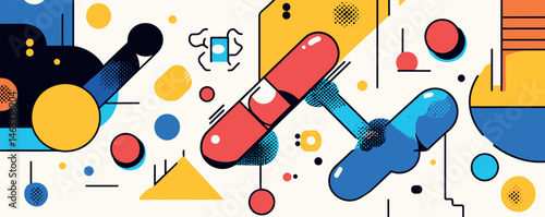 Abstract geometric shapes in colorful modern art composition with bold patterns.