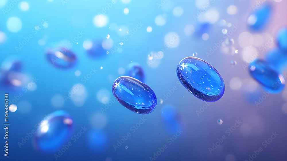 custom made wallpaper toronto digitalFloating Blue Capsules on Abstract Gradient Background with Bokeh Effect