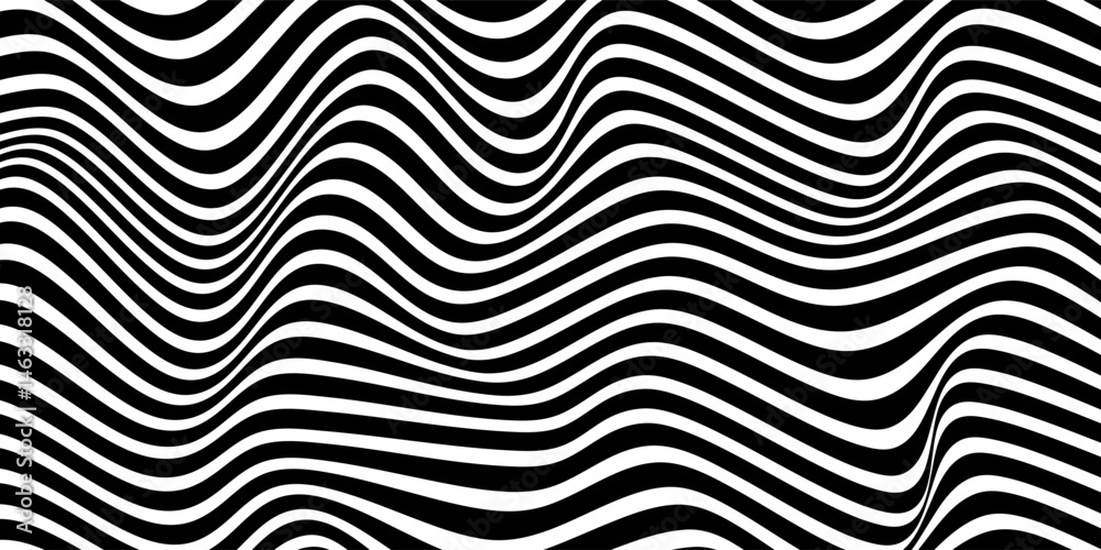 Abstract stripe wave with black and white line pattern. 3d optical op art background in trendy Y2k psychedelic style. Vector illustration Abstract stripe wave with black and white line pattern. 3d optical op art background in trendy Y2k psychedelic style. Vector illustration