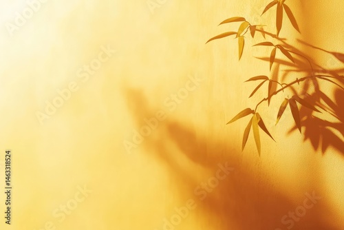 Wallpaper Mural Sunlight casts shadows of bamboo leaves on a warm wall Torontodigital.ca
