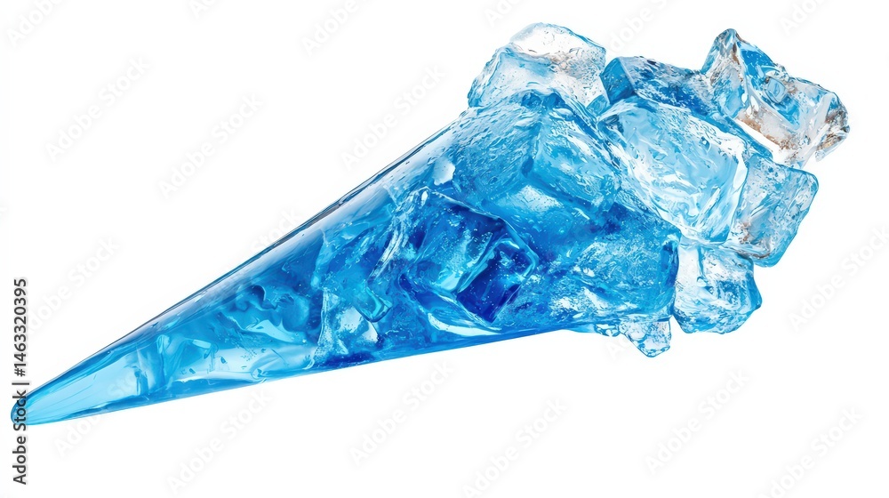 Fototapeta premium Abstract blue glass artwork with icy texture on pristine white backdrop