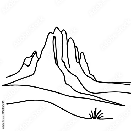 Minimalist Mountain Outline in Black on White Background  